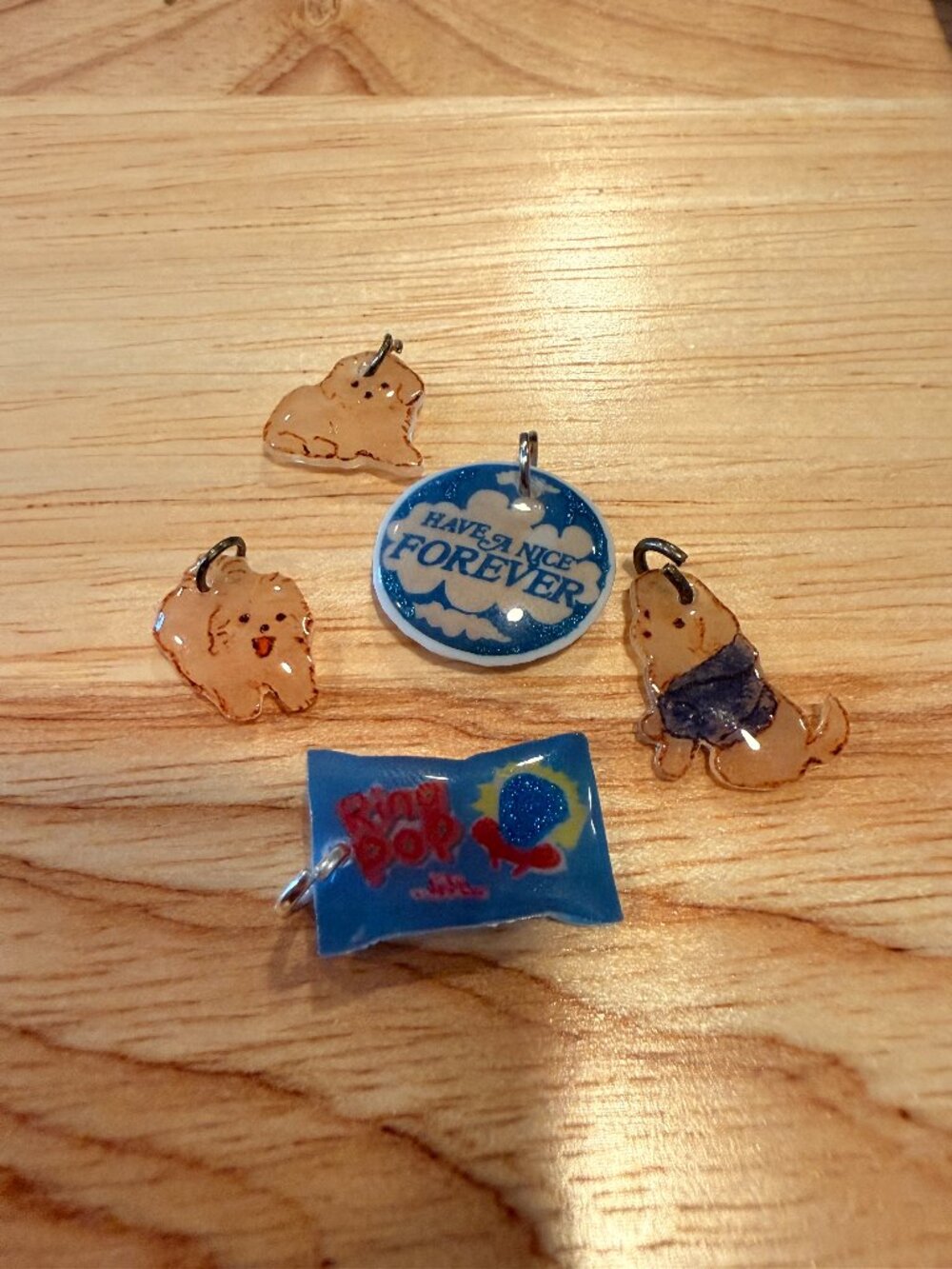 Y2K Cute Dog Lover Mini Charms Set — Yellow Dogs, Have a Nice Forever & Ring Pop